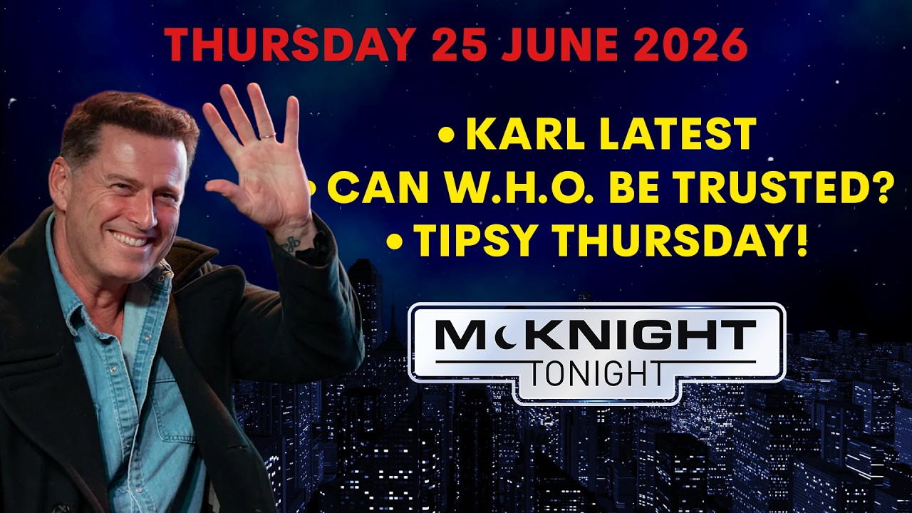 McKnight Tonight live stream thumbnail showing Rob McKnight broadcasting from his Gold Coast garage studio with guest interview setup